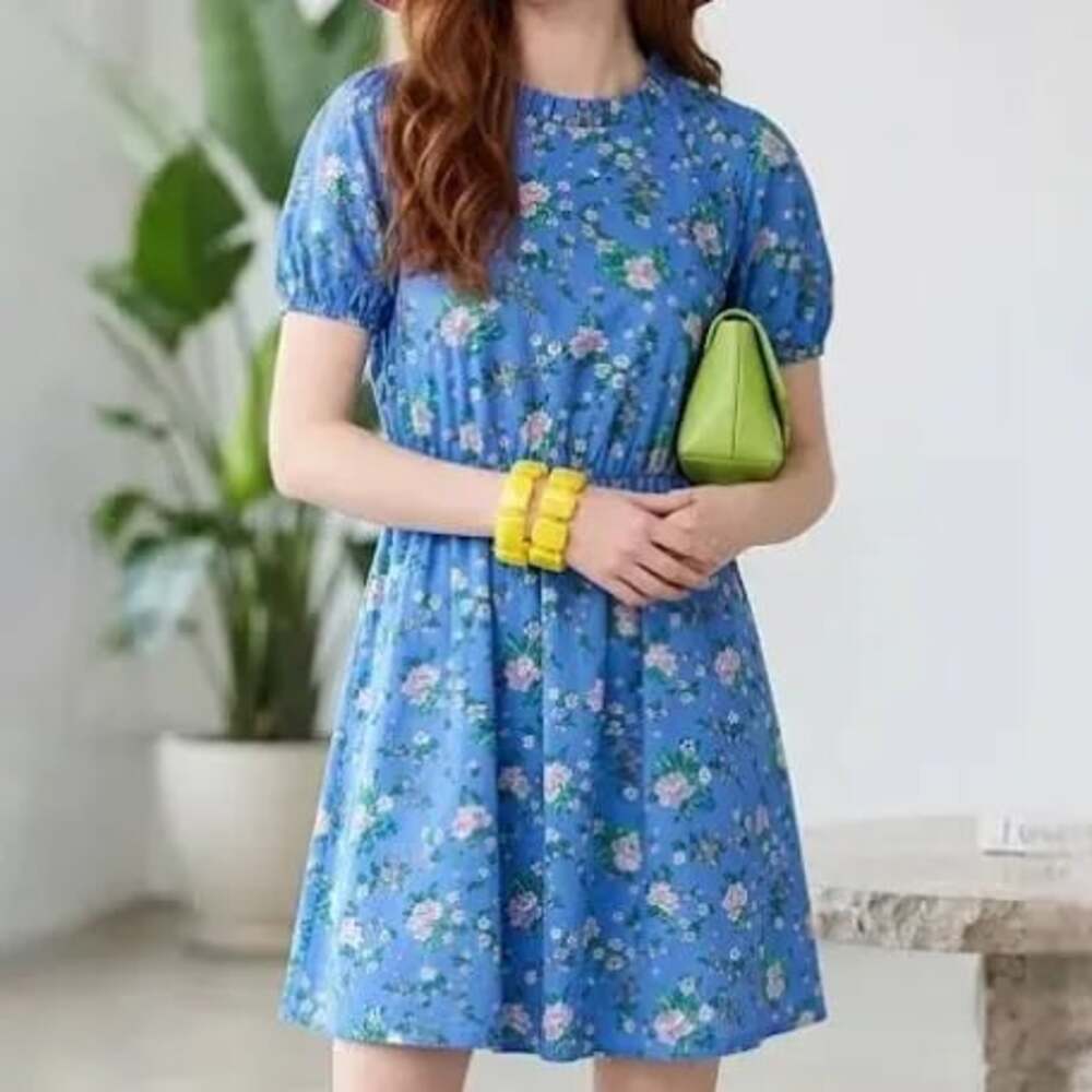 J. CREW FACTORY Puff Sleeve Tie-Back Mini Dress In Seacoast Blue Dried 14.